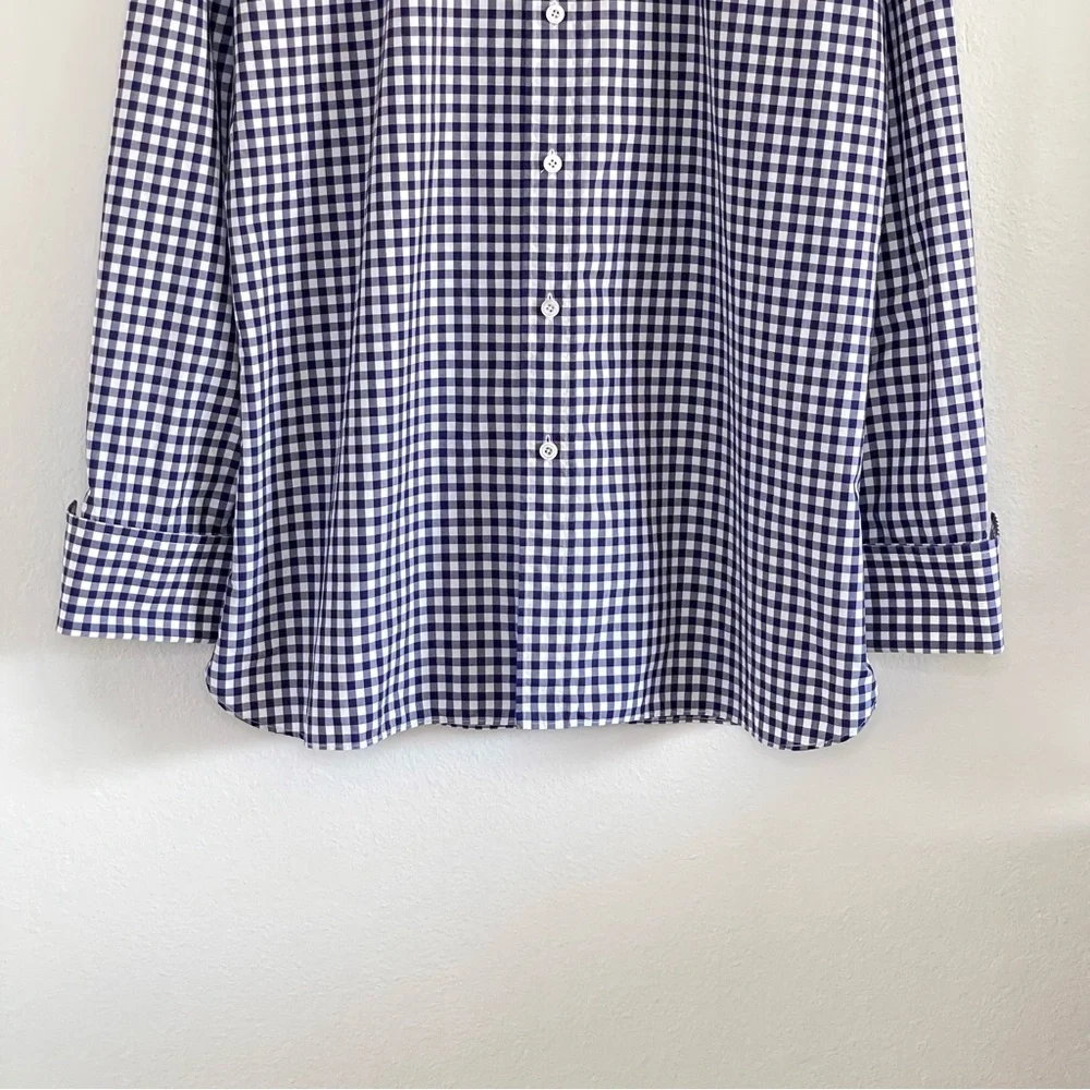 Tom Ford Men’s Slim Fit Gingham Check French Cuff Dress Shirt Blue 43 EU 17 US - Picture 4 of 16